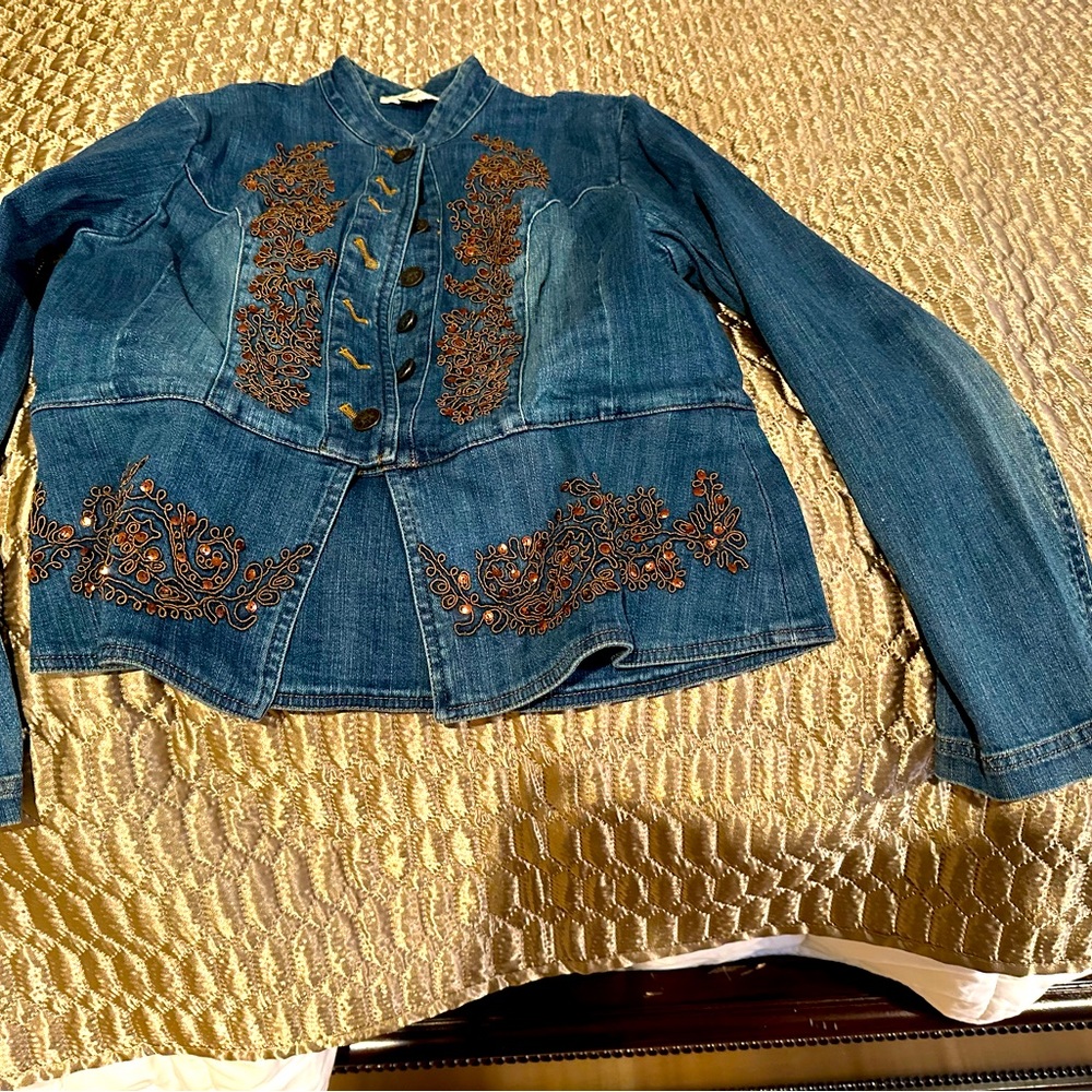 Coldeater Creek Jean Jacket with embroidery and sequin details